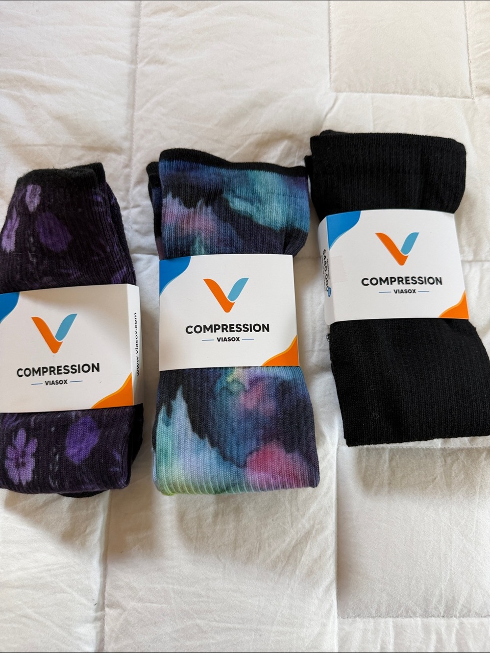 Viasox Compression Socks — Black and Tie-Dye Support